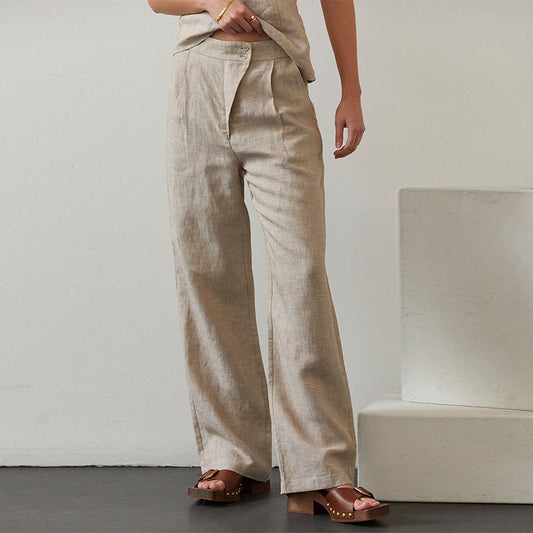 Linen Cotton Trousers Women's Side Pockets